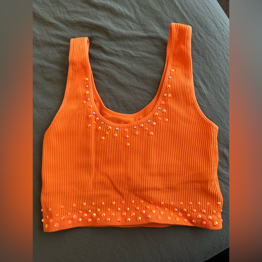 Orange Rhinestone Pro Cheer Dance Audition Top